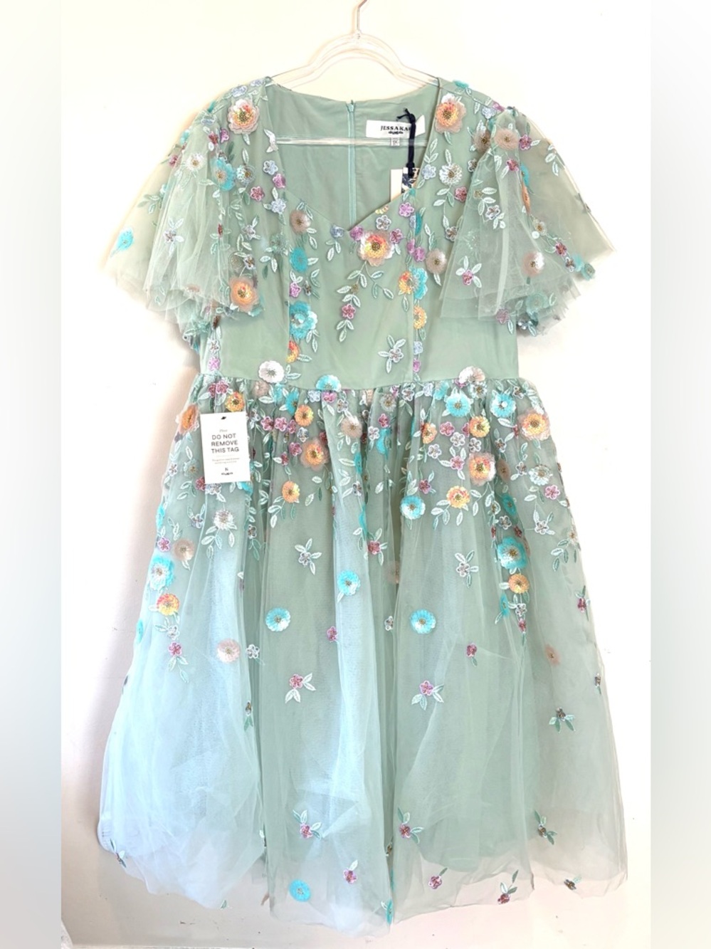 New JessaKae Evangeline tulle sequin midi dress in teal - Picture 6 of 9